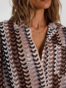 Musera Resort Áo sơ mi dài tay dáng rộng, họa tiết, phong cách Boho Ibiza, dễ thương, gợi cảm, thích hợp cho kỳ nghỉ hè, đi biển, áo khoác ngoài, kẻ sọc, thích hợp cho mùa thu, lễ hội, xuân. - màu nâu - Xem 5