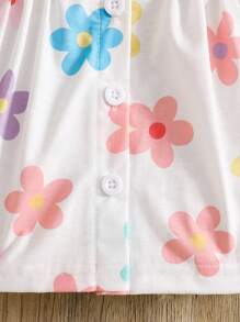 SHEIN 2pcs Baby Girl Casual Floral Print Collared Shirt And Matching Pants Set, Suitable For Spring/Autumn Daily Wear And Outings - Multicolor - View 5