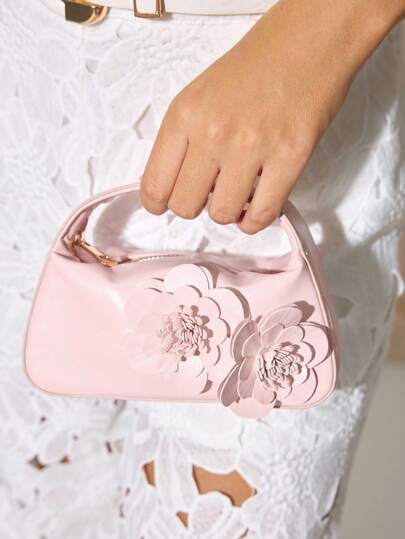 SHECARRY Bolso de mano elegante de noche con decoración floral 3D para mujer
