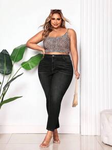 SHEIN CURVE+ Plus Size Fashionable Casual Everyday Skinny Jeans - Dark Grey - View 3