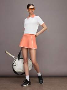 Activina 女式字母印花口袋休闲健身运动裙裤 - 橘色 - 查看 6