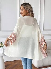 SHEIN Tall 女式条纹落肩宽松轻便开衫 - 卡其色 - 查看 2