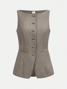 Girlism 青少年女士常规款带口袋涤纶无袖格子套装灰色套装商务套装全套女士商务装