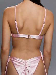 TypaGal Bộ bikini dây mảnh thắt nút màu trơn dành cho nữ - Hồng - Xem 2