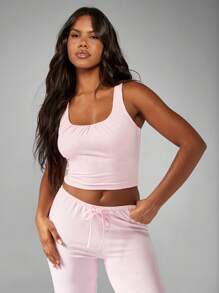 MISSGUIDED 弹力褶皱背心阔腿裤家居服睡衣套装休闲睡衣喇叭裤柔软舒适家居服室内休闲 - 粉色 - 查看 7