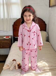 LMoss Kids LMoss 2 Piece Set Baby Girl Ditsy Floral Collared Casual Shirt And Loose Fit Pants Set Girls Pajama Sets Toddler Girls Pajamas Cherry Pajamas Toddler Sleepwear Girls Pink Pajama Set Kids Back To School Girls Co Ord Set Girl Clothes Sets
