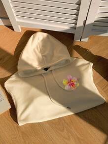 SHEIN EZwear 休闲简约热带水果印花连帽长袖宽松运动衫，适合女士秋冬 - 杏色 - 查看 7