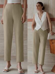 MOTF PREMIUM 斜口袋压褶裤 - 卡其色 - 查看 2