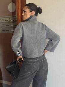 Siren Gaze 女纯色落肩长袖双排扣休闲大衣女双扣休闲羊毛混纺外套秋冬高腰宽袖外套