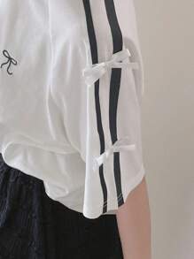 DAZY Women Ribbon Bow Embroidery Loose Short Sleeve T-Shirt Oversized T-Shirt - White - View 5