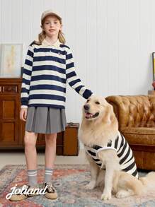 PETSIN 1pc Black & White Striped Pet Cat/Dog Polo Shirt