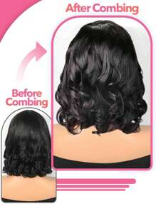 Pelucas de Bob, peluca de pelo humano, pelo corto recto, Peluches Lace 4 4x4, con flequillo, Pelo transparente suizo, Cabello humano real, Lazo frontal, con cabello de bebé, Color negro natural - Natural Black - Ver 3