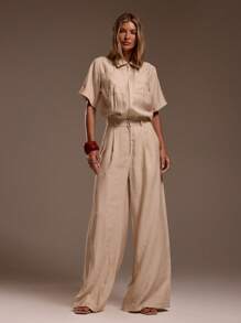 MUSERA Linen Zip Up Relaxed Jumpsuit Summer Ibiza Fits Holiday Vacation Sexy Beach Romantic Elegant Occasion Birthday Boho Rafia Fall Winter Party