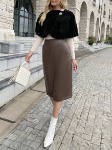 SHEIN Privé Single Button Crop Velvet Cape Fuzzy Coat