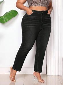 SHEIN CURVE+ Plus Size Fashionable Casual Everyday Skinny Jeans - Dark Grey - View 4