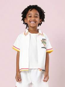 SUMWON 棕榈天堂夏季假日衬衫套装热带海滩度假幼儿儿童纽扣领复古休闲 - 米色 - 查看 3