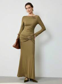 Uhlyne Uhlyne Top de base élégant et décontracté pour femmes, léger et confortable. Convient pour le style décontracté printemps, les week-ends, les trajets quotidiens. Minimaliste élégant pour le printemps et l'automne. - Vert olive - Voir 5