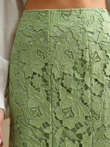 Anewsta 女士时尚优雅拼接设计重磅蕾丝镂空鱼尾裙 - 綠色 - 查看 2