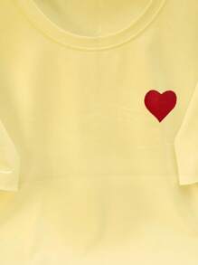INAWLY Women's Loose Fit Heart Embroidered Graphic Short Sleeve T-Shirt, Popular Design - Mustard Yellow - View 5