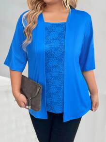 Plus Size Solid Color Short Sleeve Simple T-Shirt, Casual Daily Wear, For Summer - Blue - View 3