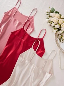 LuxeNights 3-In-1 Side Slit Faux Silk Dress Set Luxe Loungewear - Multicolor - View 4