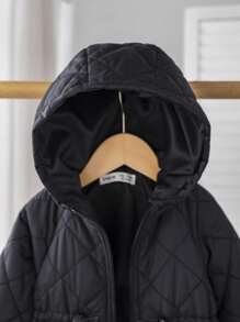 Baby Girl Raglan Sleeve Zip Front Drawstring Waist Hooded Casual Padded Coat,In Fall/Winter