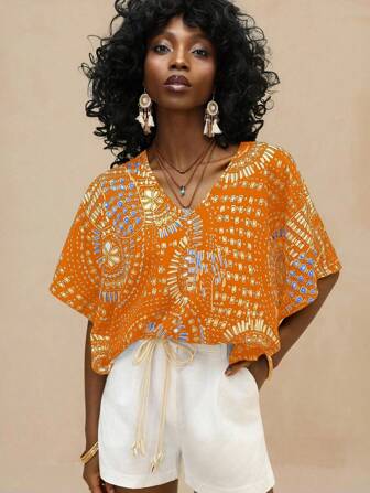 Vesra 全印花蝙蝠袖上衣