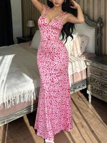 Women's Ditsy Floral Tie-Front Bodycon Dress