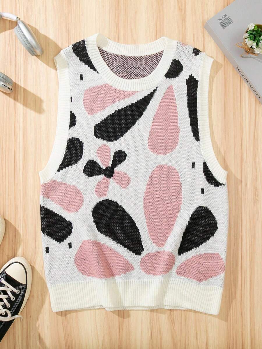 Daypath Men's Casual Floral Pattern Loose Knit Sweater Vest Cute Sweater Vest Pink And Black Sweater Vest - Multicolor - View 1