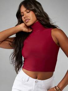 MISSGUIDED Sleeveless Mock Neck Crop Top High Neck Form Fitting Summer Tank Fashion Basic Essential Turtleneck Fitted Clubwear Evening Party Fall Winter Spring - Brown - View 6