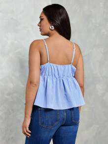 SHEIN Tall CURVE Conjuntos de verano para mujer de talla grande 2025: Top de tirantes azul con nudo delantero y lazo - y blusas informales de verano tipo baby doll - Azul - Ver 2