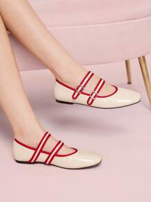 CUCCOO DOLLMOD Women's New Apricot Color Block Sweet & Mary Jane Flats - Apricot - View 4
