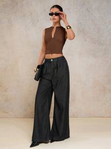 COSMINA Áo ba lỗ thời trang ôm sát cổ chữ V màu trơn dành cho nữ - Cà phê nâu - Xem 4