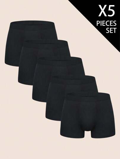 5PCS Men's Solid Color Fashionable Underwear Suitable For Summer  Multipack Underwear