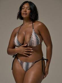 MUSERA 加大码钩针针织风格挂脖比基尼上衣仅限假期可爱假日浪漫可爱夏季性感海滩曲线 - 彩色 - 查看 4