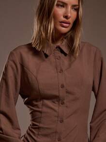 MUSERA Áo sơ mi phối eo thon kiểu Ibiza, phù hợp cho kỳ nghỉ, gợi cảm, lãng mạn, thanh lịch, thích hợp cho sinh nhật, phong cách Boho, chất liệu raffia, mùa xuân hè. - màu nâu - Xem 2