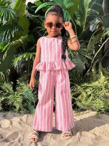 Bộ áo liền quần không tay hở vai họa tiết hoa nhỏ xinh xắn dành cho bé gái đi nghỉ mát - Hồng - Xem 6