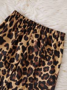 SHEIN Elegant Faux Silk Leopard Print Shirt Collar Pajama Set For Tween Girls Leopard Print Pajama Set Tween Girl Leopard Pajamas - Multicolor - View 7