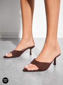 SHUZIA 派对优雅宽版女士舒适尖头小猫跟凉鞋 - 棕色 - 查看 2