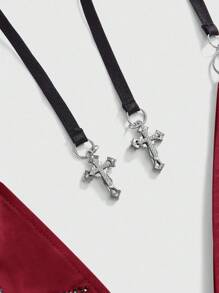 ROMWE Y2K 音乐节 Grunge Rock 比基尼上衣，镶有水钻，浅粉色 - 酒紅色 - 查看 3