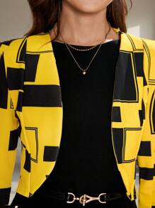 SHEIN Clasi Geo Print Open Front Crop Blazer In Fall/Winter - Multicolor - View 7