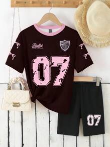 女士休闲时尚创意 07 数字和蝴蝶结图案印花短袖 T 恤和自行车短裤套装 2 件短裤套装 女士骑行短裤套装 足球服 女士俱乐部服装 女士 Y2k 女士两件套服装 2 件短裤套装 女士坏人服装 - 彩色 - 查看 3