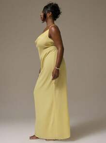 MUSERA 加大围脖细肩带纯色长裙春夏季度假毕业性感可爱优雅海滩度假返校节礼服秋季婚礼宾客 - 黃色 - 查看 4