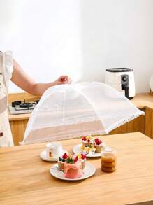 1 tấm lưới che thức ăn gấp gọn cỡ lớn chống ruồi cho nhà bếp, cắm trại ngoài trời, tiệc nướng BBQ, bãi biển, có thể tái sử dụng, gấp gọn, bảo vệ thức ăn, quà tặng Giáng sinh, ngày lễ, ăn uống tại nhà, màn chắn thực phẩm chống côn trùng - trắng - Xem 2