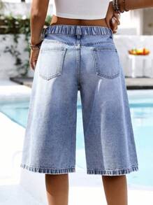 EMERY ROSE Plus Size Women's Casual Washed Wide Leg Jeans - Blue - View 2