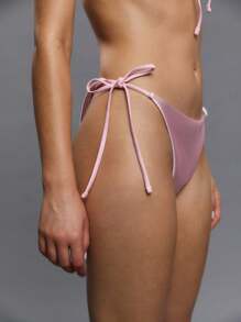 TypaGal Bộ bikini dây mảnh thắt nút màu trơn dành cho nữ - Hồng - Xem 6