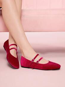 CUCCOO DOLLMOD New Arrival Women Flats With Rhinestone Dual Buckle Chic Ballerina Style Shoes, Red - Red - View 5
