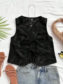 Soleia 休闲度假西部海滩婚礼宾客服装毕业早午餐妇女圣帕特里克节春假复活节音乐节优雅波西米亚热带纹理背心 - 黑色 - 查看 5