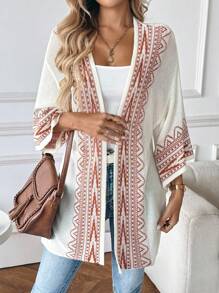 SHEIN PETITE 女士宽松休闲薄款条纹落肩开衫