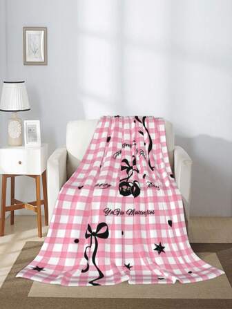 Kawaii 1pc One Flannel Printed Throw Blanket, Featuring A Bow - Print Pattern. It Is Soft And Comfortable, Suitable For Use As A Bedspread, Sofa Cover, Outdoor Throw Blanket, Bedroom Blanket, Office Blanket, Student Blanket, Etc. It Also Makes A Great Holiday Gift.